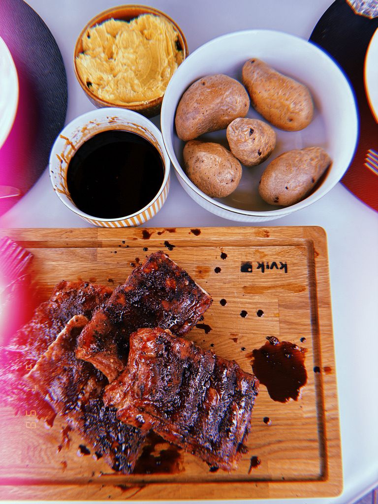 Sticky ribs from the kamado with homemade butter